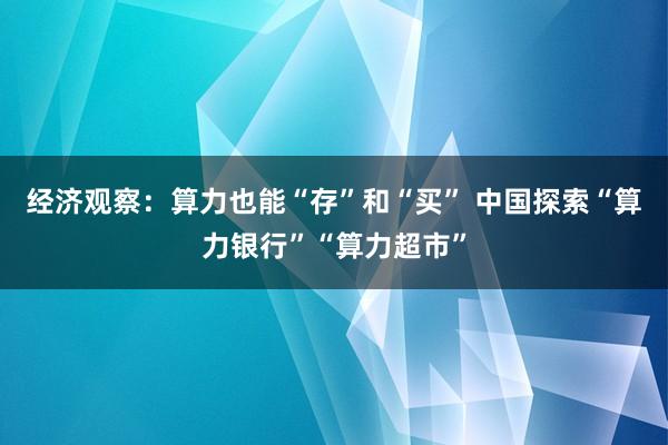 经济观察：算力也能“存”和“买” 中国探索“算力银行”“算力超市”
