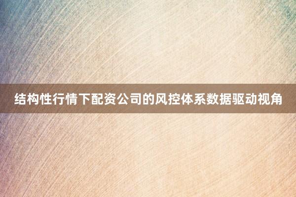 结构性行情下配资公司的风控体系数据驱动视角
