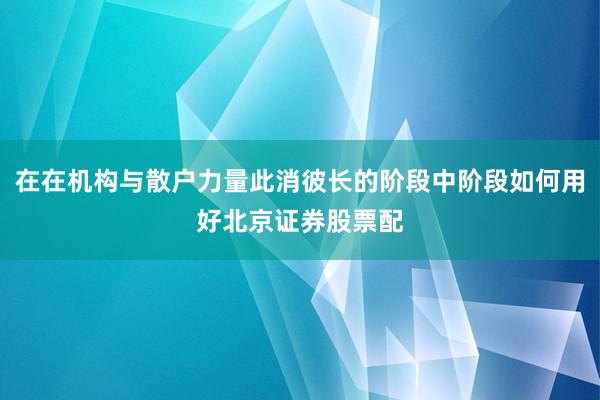 在在机构与散户力量此消彼长的阶段中阶段如何用好北京证券股票配