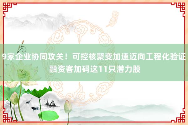 9家企业协同攻关！可控核聚变加速迈向工程化验证 融资客加码这11只潜力股
