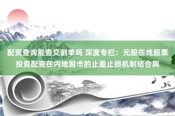 配资查询能查交割单吗 深度专栏：元股在线股票投资配资在内地股市的止盈止损机制结合舆