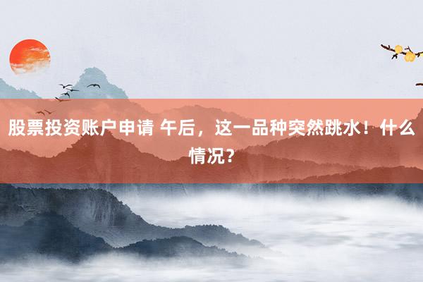 股票投资账户申请 午后，这一品种突然跳水！什么情况？